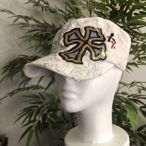 2000s Y2K Goth Mcbling cross messenger cadet military newsboy baker boy cap hat main image 6